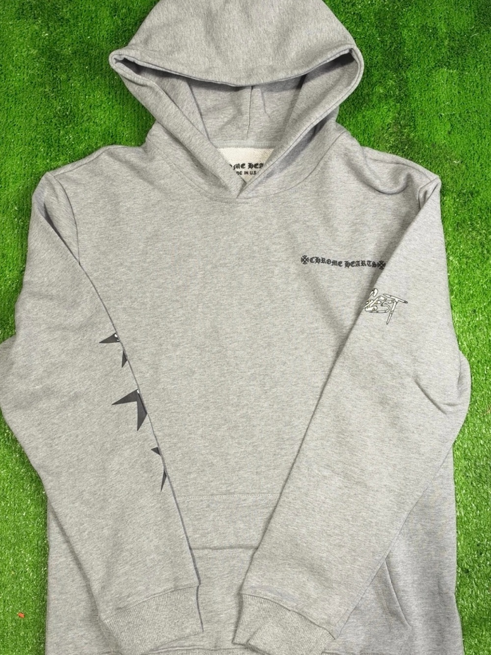 Chrome Hearts Grey Hooded Sweatshirt with Black Graphic Accents
